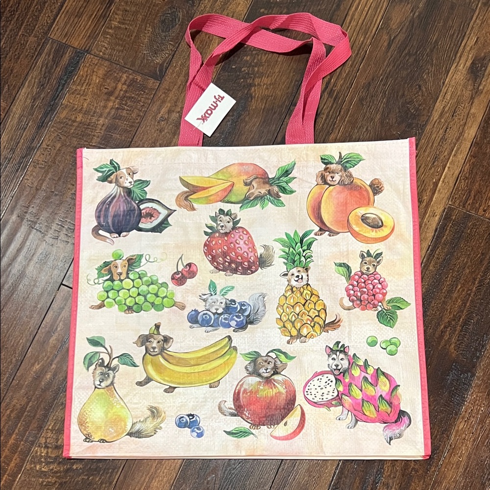 T.J.Maxx Pink Handle Fruit Print Tote Bag